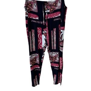 Surya Womens Abstract Geometric Floral Rayon Drawstring Crop Pants Black Red XL